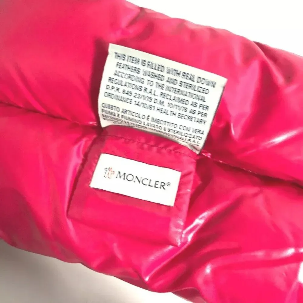 MONCLER Down velor logo Scarf Rayon / silk pink Unused - Picture 2 of 6